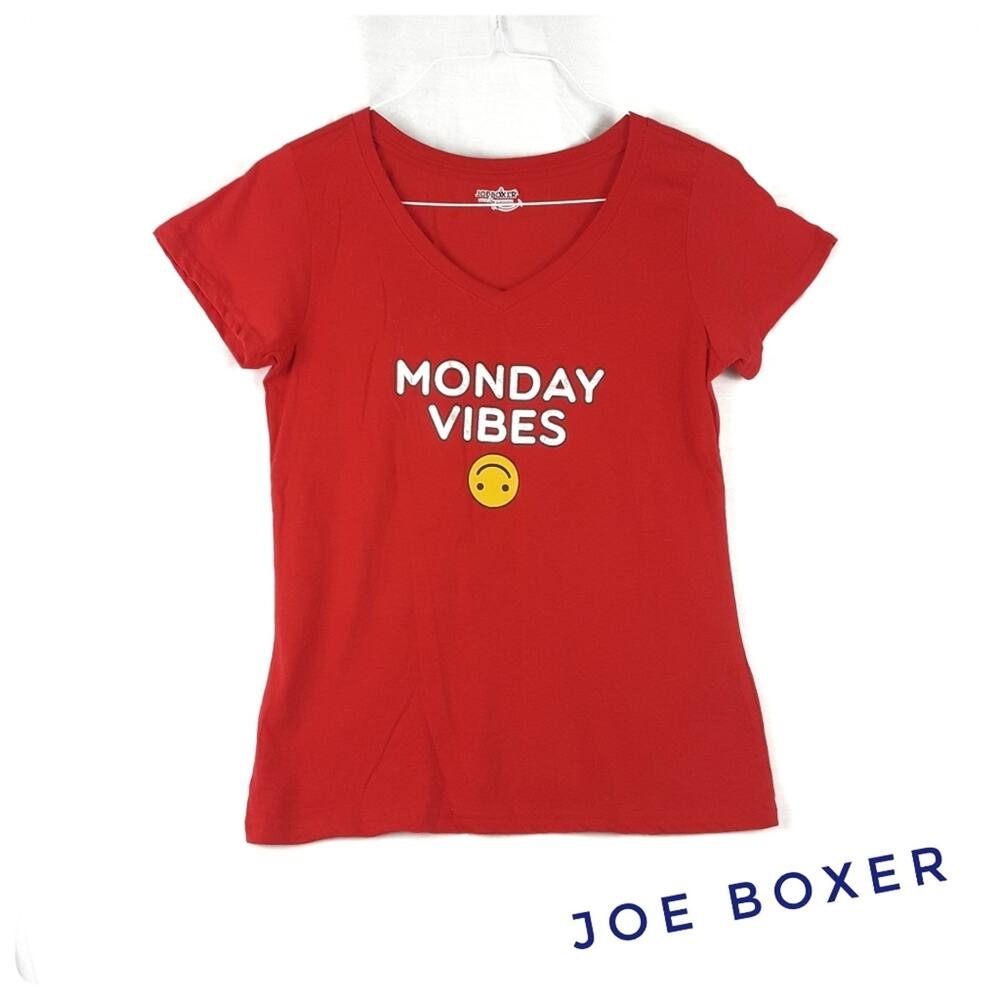 JOE BOXER Red T-shirt Size L Short Sleeve Stretch Knit Top Monday Vibes Print